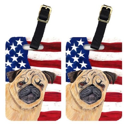 Carolines Treasures Carolines Treasures SC9006BT Pair Of USA American Flag With Pug Luggage Tags SC9006BT